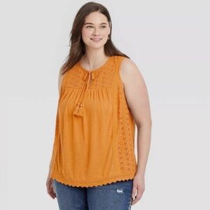Women's Eyelet Lace Rib Knit Tank Top